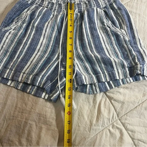 Briggs Women’s Linen Striped Boho Shorts Blue White Breathable Stretchy Waist M - Picture 4 of 7